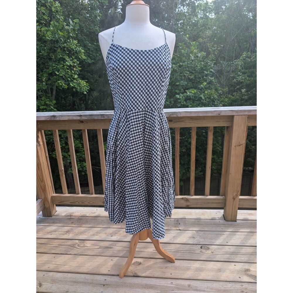 Vintage Gingham Dress Fit & Flare Full Skirt Women's 12 100% Cotton Zip Up